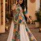 Multicolour Printed Choli Top with Panelled Flared Lehenga & Gota Border