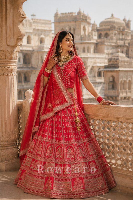 Royal Crimson Bridal Lehenga with Heritage Zari Embroidery and Regal Dupatta