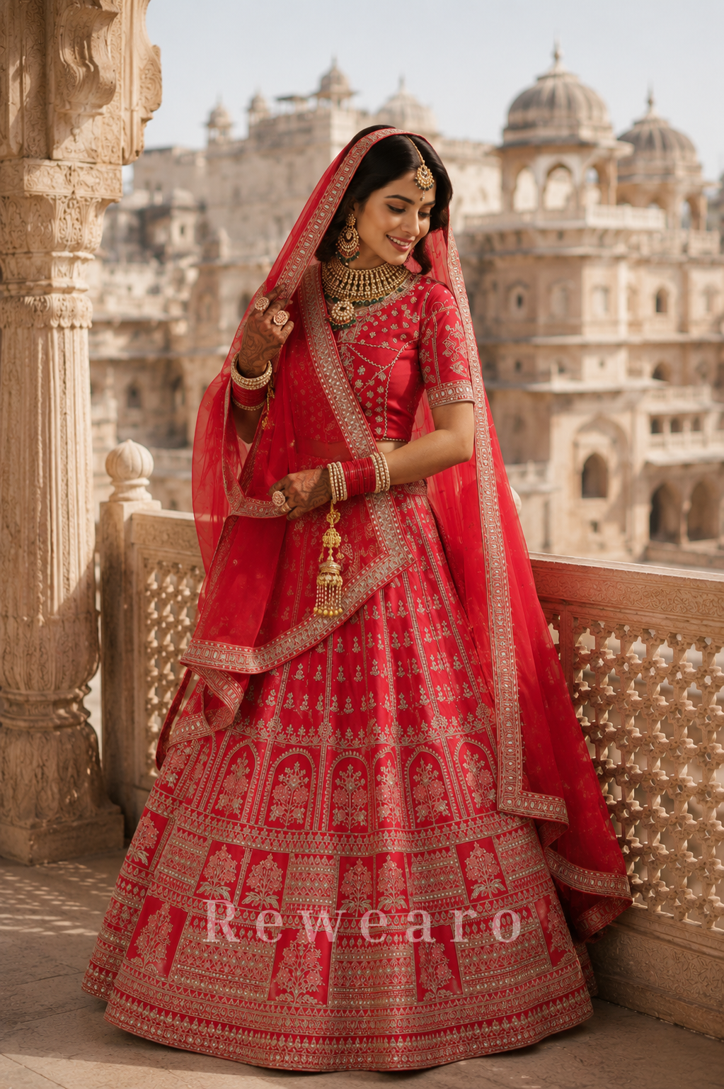 Royal Crimson Bridal Lehenga with Heritage Zari Embroidery and Regal Dupatta