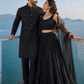Midnight Black Coordinated Couple Set with Sequin Lehenga and Geometric Kurta