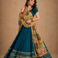 Teal Flared Lehenga with Printed Dupatta, Contrast Blouse & Gota Border Detailing