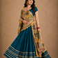 Teal Flared Lehenga with Printed Dupatta, Contrast Blouse & Gota Border Detailing