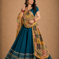 Teal Flared Lehenga with Printed Dupatta, Contrast Blouse & Gota Border Detailing