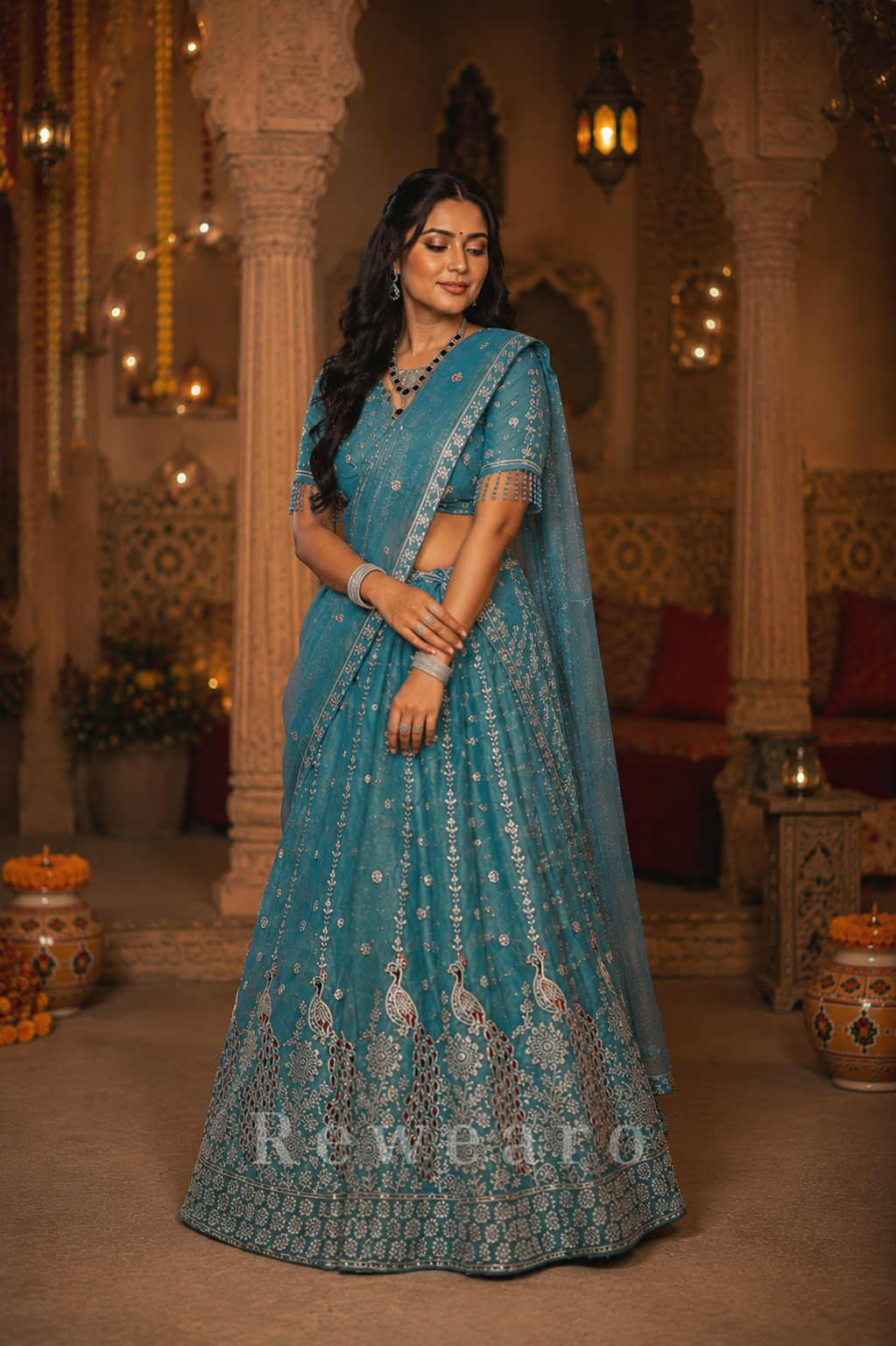 Mayurangini Rajatvarna Lehenga Set with Regal Peacock Heritage Embroidery