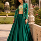 Emerald Embroidered Jacket Style Lehenga Set with Geometric Mirror Work Blouse