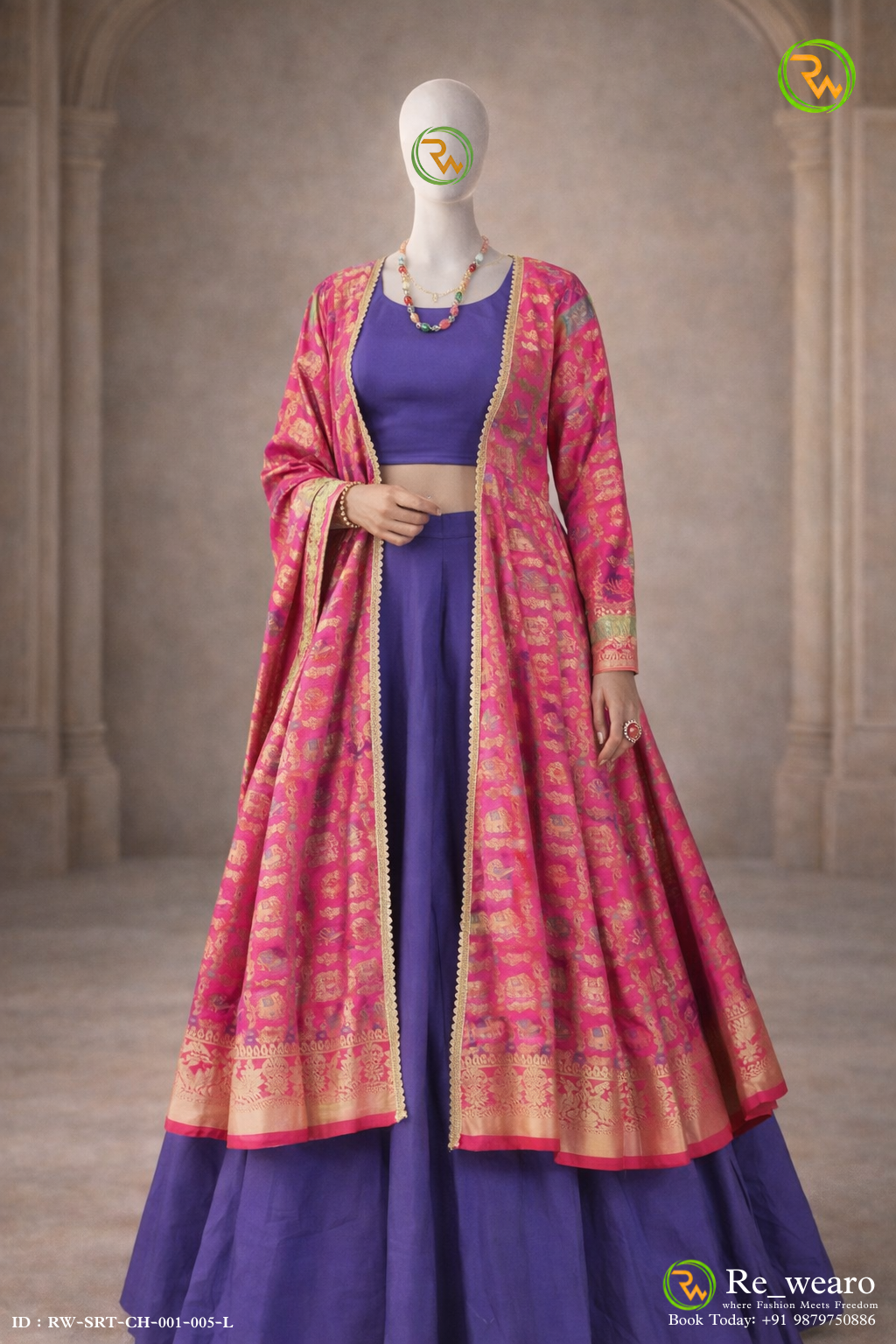 Royal Blue Lehenga Set with Pink Banarasi Style Jacket