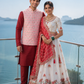 Ivory Embroidered Sider Lehenga Set with Coral Bandhani Style Dupatta and Coordinated Kurta Jacket Set