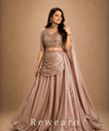 Champagne Embroidered Blouse with Draped Skirt, Ruched Waist & Flowing Dupatta