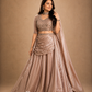 Champagne Embroidered Blouse with Draped Skirt, Ruched Waist & Flowing Dupatta
