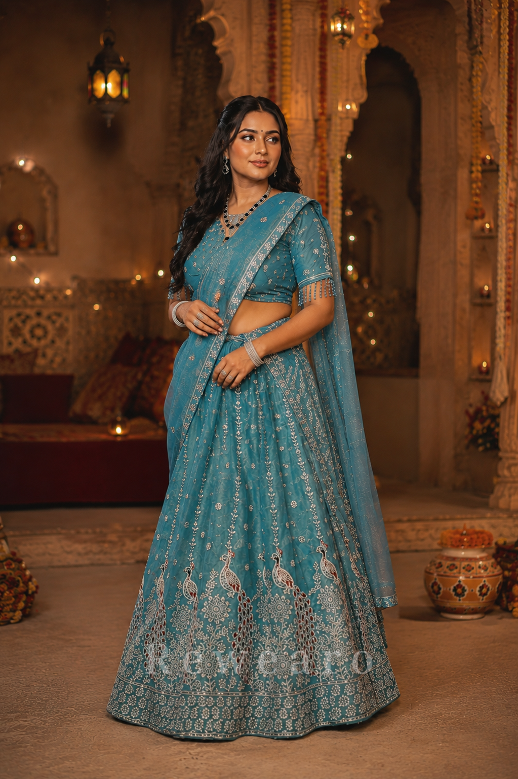 Mayurangini Rajatvarna Lehenga Set with Regal Peacock Heritage Embroidery