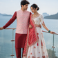 Ivory Embroidered Sider Lehenga Set with Coral Bandhani Style Dupatta and Coordinated Kurta Jacket Set