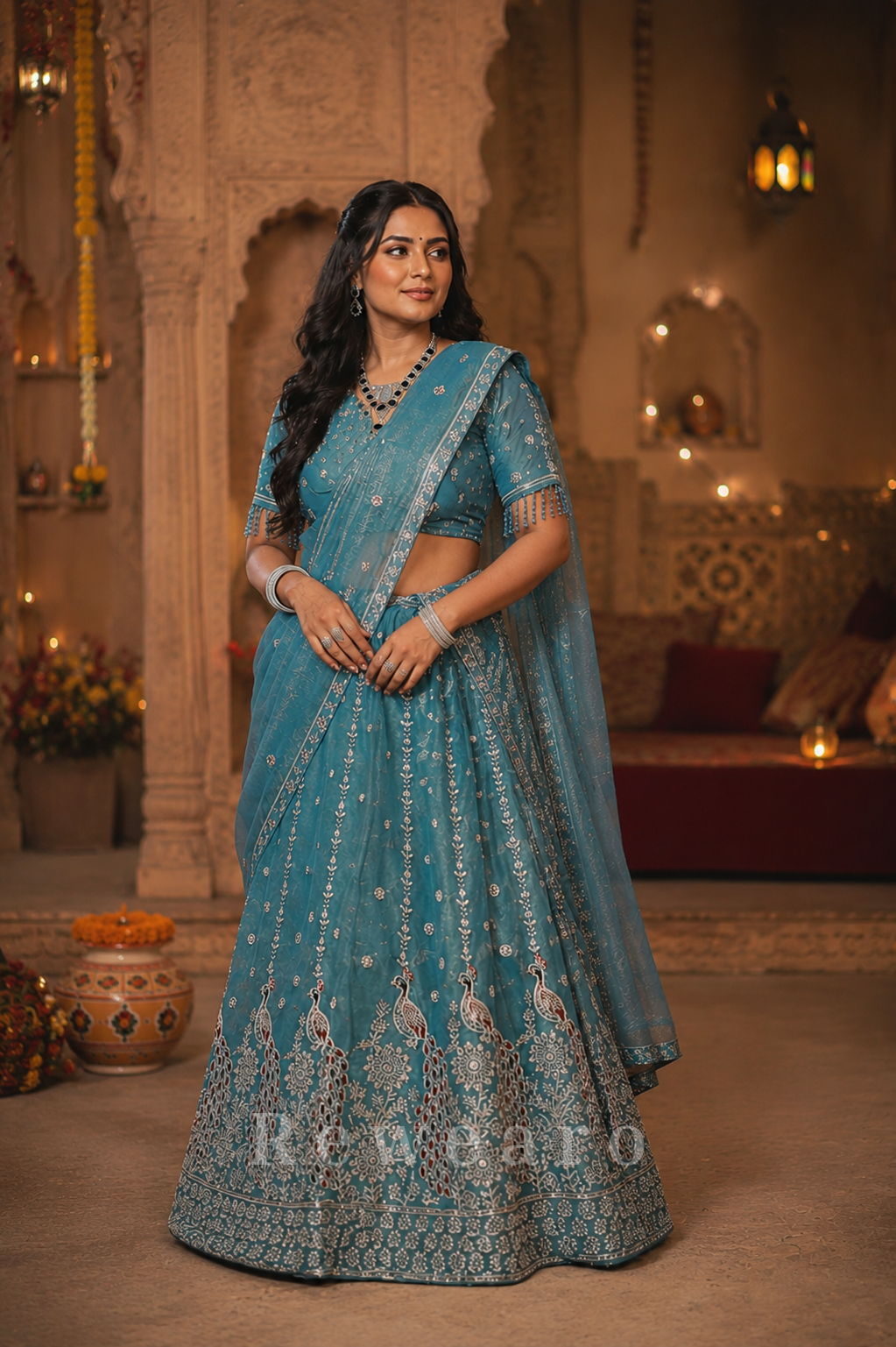 Mayurangini Rajatvarna Lehenga Set with Regal Peacock Heritage Embroidery