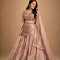 Champagne Embroidered Blouse with Draped Skirt, Ruched Waist & Flowing Dupatta