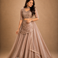 Champagne Embroidered Blouse with Draped Skirt, Ruched Waist & Flowing Dupatta