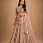 Champagne Embroidered Blouse with Draped Skirt, Ruched Waist & Flowing Dupatta