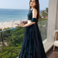 Midnight Teal Sequin Lehenga Set with Sheer Draped Dupatta