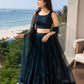 Midnight Teal Sequin Lehenga Set with Sheer Draped Dupatta
