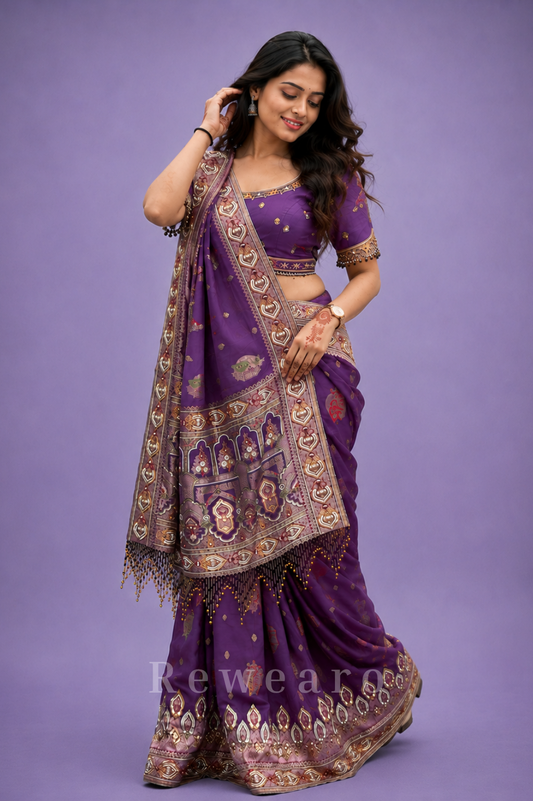 Royal Purple Heritage Saree with Intricate Woven Pallu