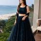 Midnight Teal Sequin Lehenga Set with Sheer Draped Dupatta
