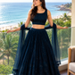 Midnight Teal Sequin Lehenga Set with Sheer Draped Dupatta