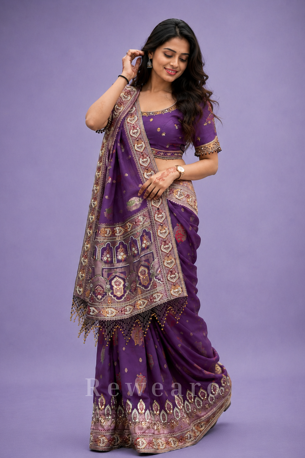 Royal Purple Heritage Saree with Intricate Woven Pallu