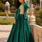 Emerald Embroidered Jacket Style Lehenga Set with Geometric Mirror Work Blouse