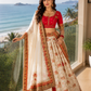 Ivory Heritage Printed Lehenga Set with Ruby Red Embroidered Blouse