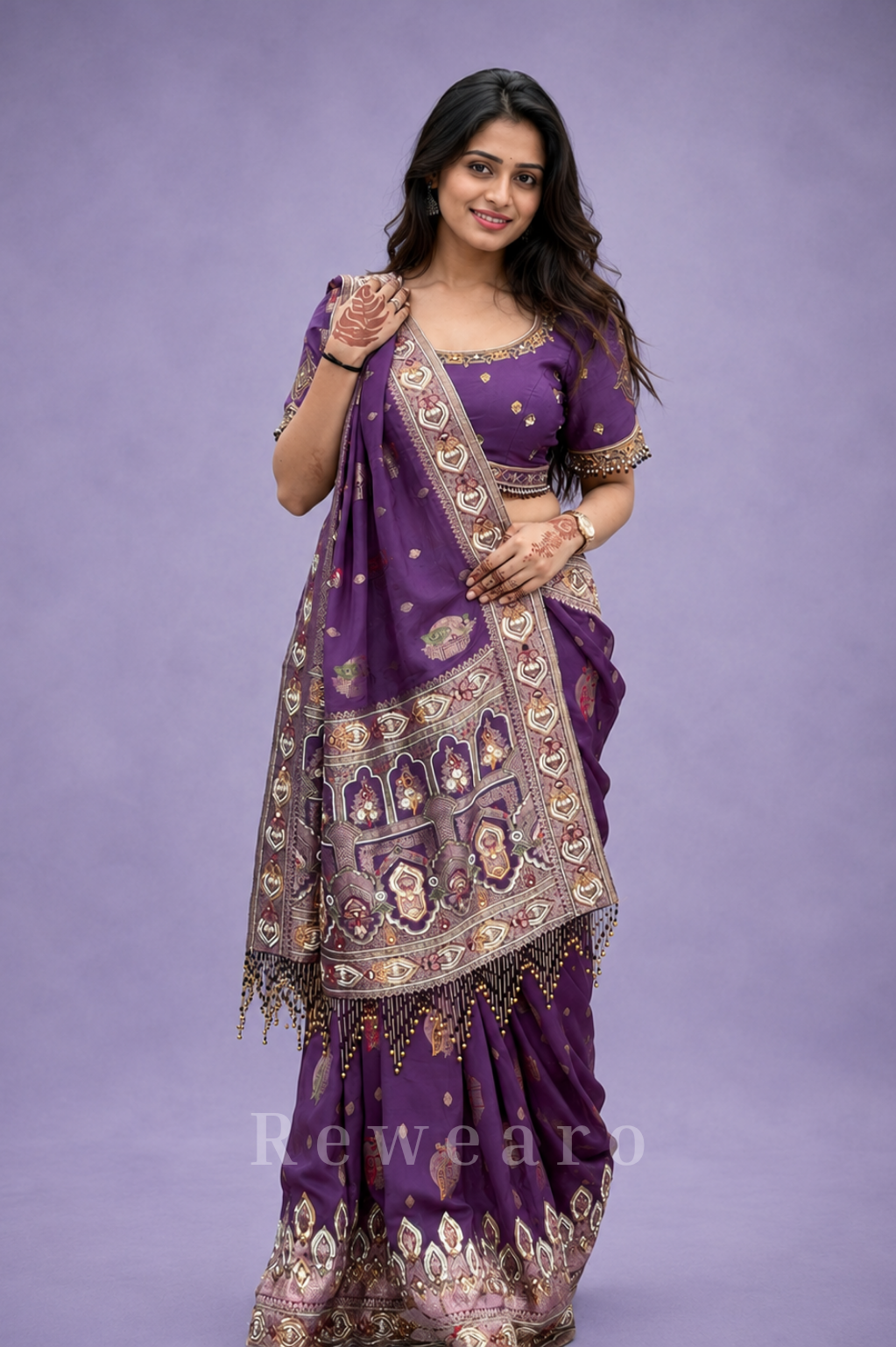 Royal Purple Heritage Saree with Intricate Woven Pallu