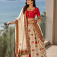 Ivory Heritage Printed Lehenga Set with Ruby Red Embroidered Blouse