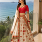 Ivory Heritage Printed Lehenga Set with Ruby Red Embroidered Blouse