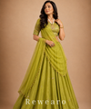 Olive Green Embroidered Lehenga with Draped Dupatta & Embellished Blouse