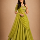 Olive Green Embroidered Lehenga with Draped Dupatta & Embellished Blouse