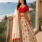 Ivory Heritage Printed Lehenga Set with Ruby Red Embroidered Blouse
