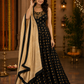 Black and Gold Embroidered Lehenga Set with Floral Jacquard Dupatta