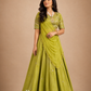 Olive Green Embroidered Lehenga with Draped Dupatta & Embellished Blouse