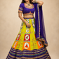 Vibrant Folk Art Patchwork Lehenga Set with Royal Blue Embroidered Blouse & Dupatta