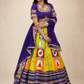 Vibrant Folk Art Patchwork Lehenga Set with Royal Blue Embroidered Blouse & Dupatta