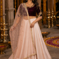 Blush Ivory Silk Lehenga Set with Wine Velvet Embroidered Blouse and Net Dupatta
