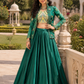 Emerald Embroidered Jacket Style Lehenga Set with Geometric Mirror Work Blouse