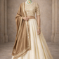 Ivory Embroidered Lehenga Set with Beige Border Dupatta
