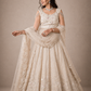 Ivory Embroidered Sider Gown with Floral Net Dupatta