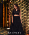 Black Embroidered Choli with Tiered Lehenga & Sheer Dupatta