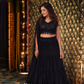Black Embroidered Choli with Tiered Lehenga & Sheer Dupatta