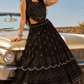 Midnight Black Couture Lehenga Set with Sculpted Sequined Blouse and Layered Embellished Skirt