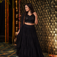 Black Embroidered Choli with Tiered Lehenga & Sheer Dupatta