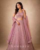 Blush Pink Hand-Embroidered Sequins Lehenga Set with Net Dupatta