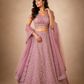 Blush Pink Hand-Embroidered Sequins Lehenga Set with Net Dupatta