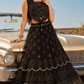 Midnight Black Couture Lehenga Set with Sculpted Sequined Blouse and Layered Embellished Skirt