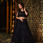 Black Embroidered Choli with Tiered Lehenga & Sheer Dupatta