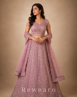 Blush Pink Hand-Embroidered Sequins Lehenga Set with Net Dupatta